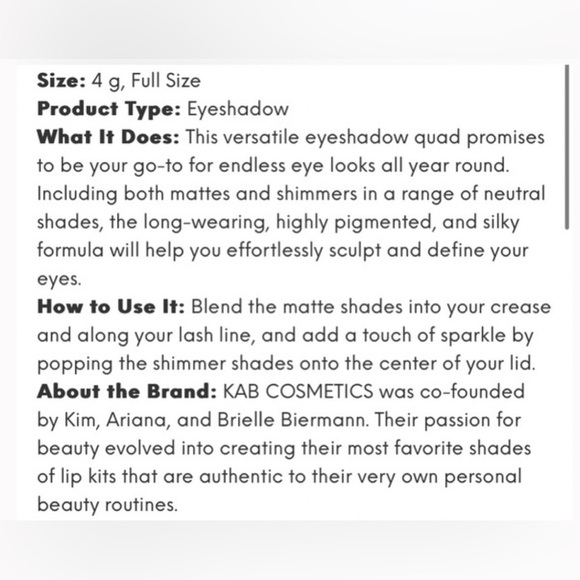 KAB COSMETICS Eyeshadow Quad in Naked BRAND NEW/SEALED - Picture 4 of 4
